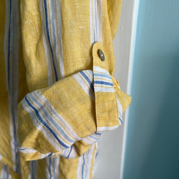 J. Jill Love Linen Striped Linen Popover Shirt., Yellow/Blue/White, XL - Picture 6 of 8
